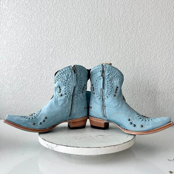 Lane COSSETTE Womens Cowboy Booties 8 Western Cowgirl Boots Blue Leather Short - Picture 7 of 13